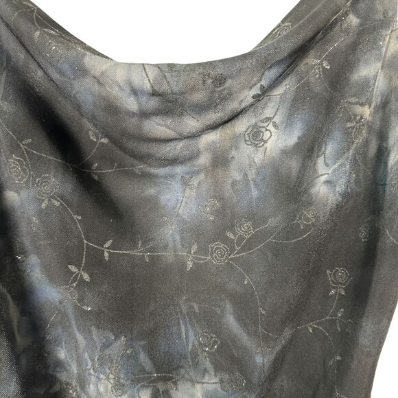 Vintage 90s Gothic Dark Grunge Moody Rose Floral Glitter Cowl Slip Dress Large - Picture 5 of 5